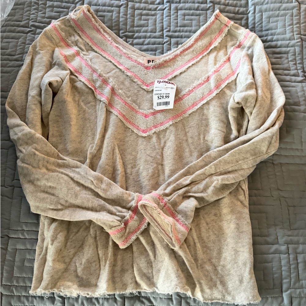Pepin Cream and Pink Textured Knit Top